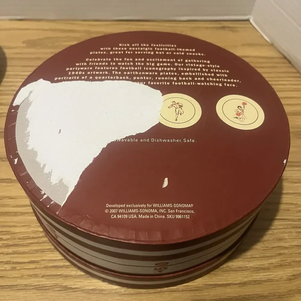 Williams-Sonoma Vintage Football Snack Dessert Salad 7-1/8” Plates Set of 4